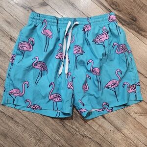 Chubbies Blue Flamingo Swim Trunks sz Large 5.5 Inseam Drawstring